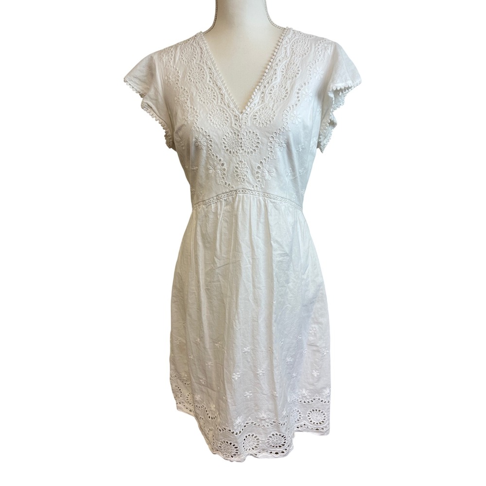 CITY TRIANGLES White Eyelet Lace Dress Sz M Lace Flutter Church Graduation‎ - Picture 2 of 11